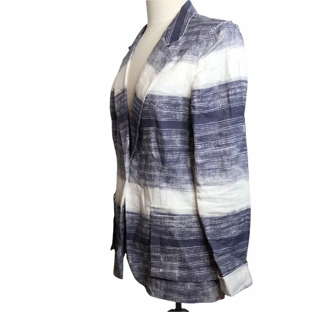 Raquel Allegra Indigo Linen Blend One Button Blazer Jacket - Picture 6 of 12